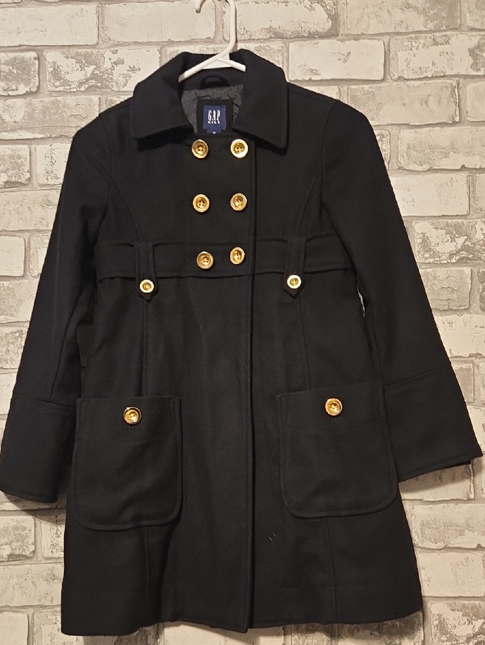 GAP Black Double-Breasted Peacoat with Gold Buttons